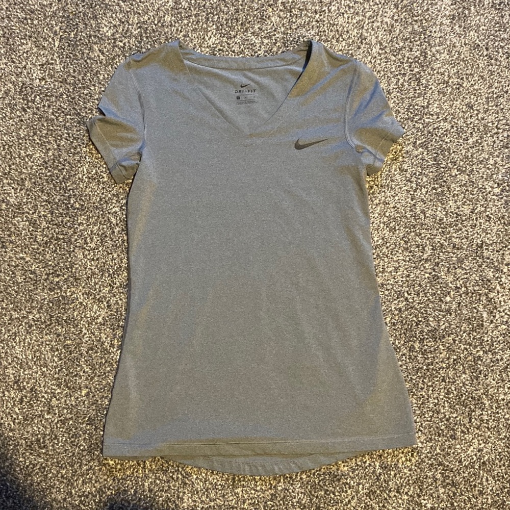 Women’s Grey Nike Dri Fit V-Neck Short Sleeve Top